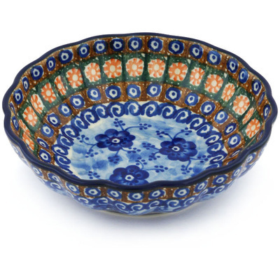 Polish Pottery Fluted Bowl 6-inch Dancing Blue Poppies UNIKAT