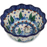 Polish Pottery Fluted Bowl 6&quot; Dancing Snowman UNIKAT