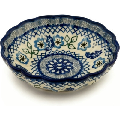 Polish Pottery Fluted Bowl 6-inch Feathers And Flowers