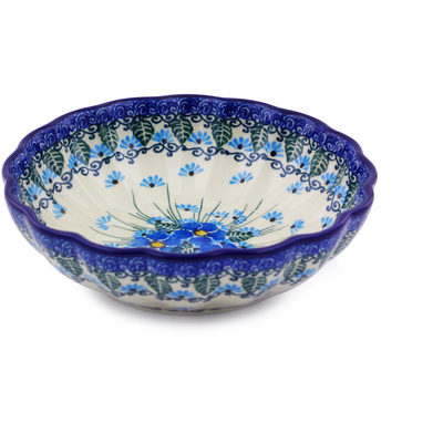 Polish Pottery Fluted Bowl 6-inch Forget Me Not UNIKAT