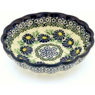 Polish Pottery Fluted Bowl 6-inch Frolicking Daisies UNIKAT