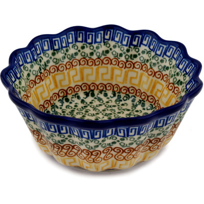 Polish Pottery Fluted Bowl 6&quot; Grecian Sea