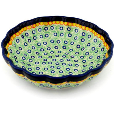Polish Pottery Fluted Bowl 6-inch Green Peacock