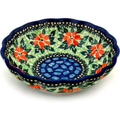 Polish Pottery Fluted Bowl 6-inch Holiday Bouquet UNIKAT