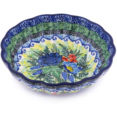 Polish Pottery Fluted Bowl 6-inch Joyful Blue UNIKAT