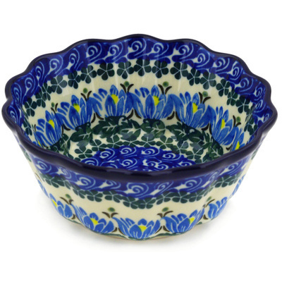 Polish Pottery Fluted Bowl 6&quot; Lotus Blossom