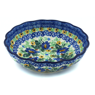 Polish Pottery Fluted Bowl 6-inch Peeking Blooms UNIKAT