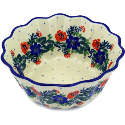 Polish Pottery Fluted Bowl 6&quot; Polish Wreath