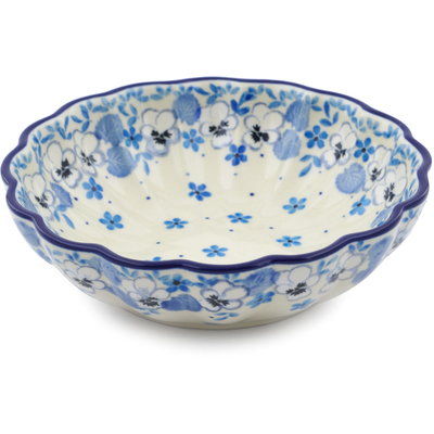 Polish Pottery Fluted Bowl 6-inch White Pansy