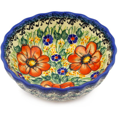 Polish Pottery Fluted Bowl 6&quot; Wild Bouquet UNIKAT