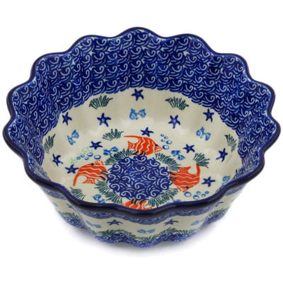 Polish Pottery Fluted Bowl 7&quot; Angel Fish
