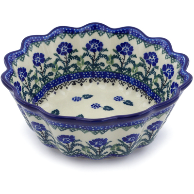 Polish Pottery Fluted Bowl 7&quot; Blackberry Blooms
