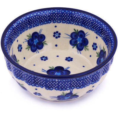 Polish Pottery Fluted Bowl 7&quot; Bleu-belle Fleur