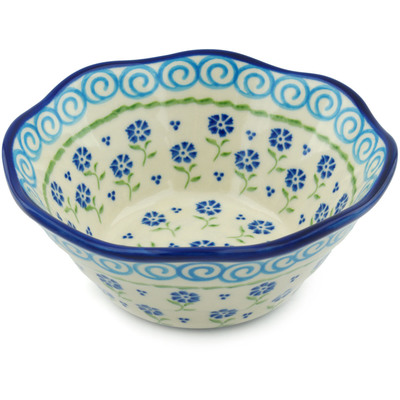 Polish Pottery Fluted Bowl 7&quot; Blue Bursts