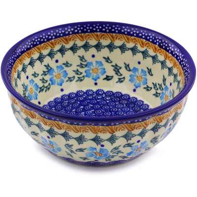 Polish Pottery Fluted Bowl 7&quot; Blue Cornflower