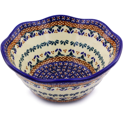 Polish Pottery Fluted Bowl 7&quot; Blue Cress