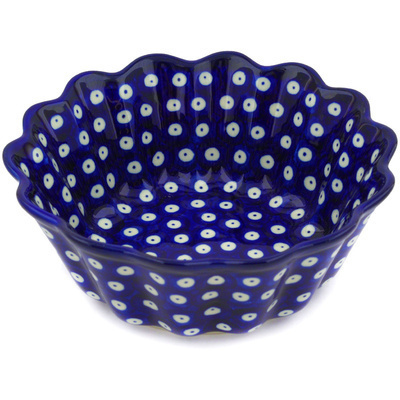 Polish Pottery Fluted Bowl 7&quot; Blue Eyes