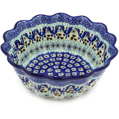 Polish Pottery Fluted Bowl 7&quot; Blue Ice