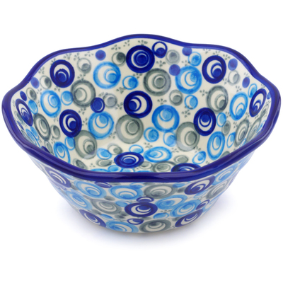Polish Pottery Fluted Bowl 7&quot; Blue Peacock Eye