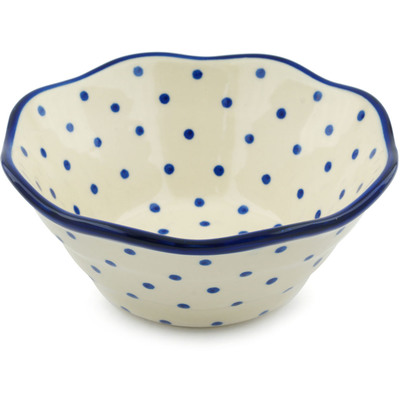 Polish Pottery Fluted Bowl 7&quot; Blue Polka Dot