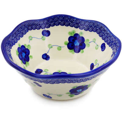 Polish Pottery Fluted Bowl 7&quot; Blue Poppies