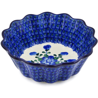 Polish Pottery Fluted Bowl 7&quot; Blue Poppies
