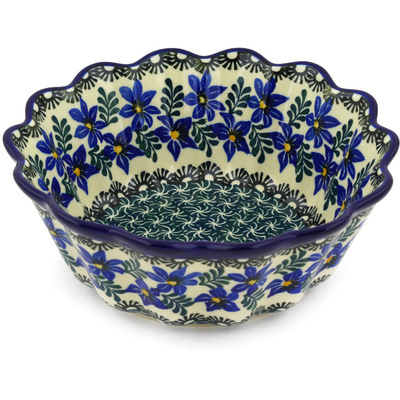 Polish Pottery Fluted Bowl 7&quot; Blue Violets