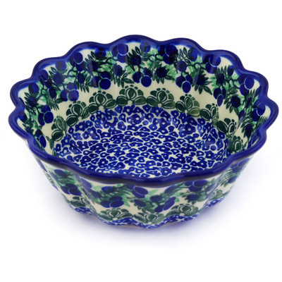 Polish Pottery Fluted Bowl 7&quot; Blueberry Fields Forever