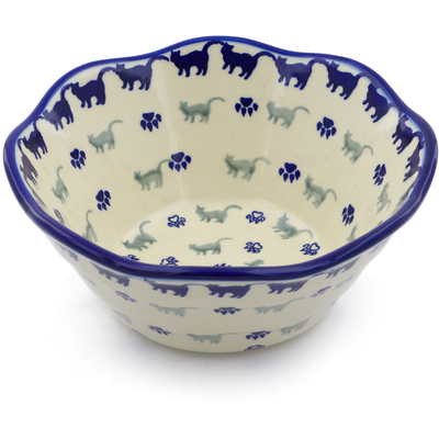Polish Pottery Fluted Bowl 7&quot; Boo Boo Kitty Paws