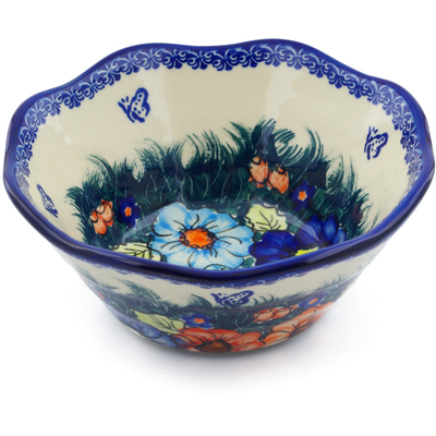 Polish Pottery Fluted Bowl 7&quot; Butterfly Splendor
