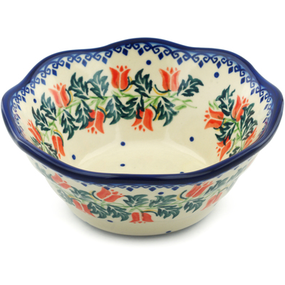 Polish Pottery Fluted Bowl 7&quot; California Poppies