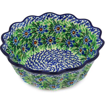 Polish Pottery Fluted Bowl 7&quot; Chicory Wreath