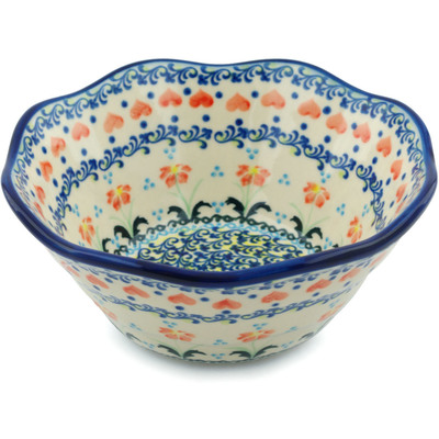 Polish Pottery Fluted Bowl 7&quot; Circle Of Hearts