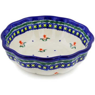 Polish Pottery Fluted Bowl 7&quot; Cocentric Tulips