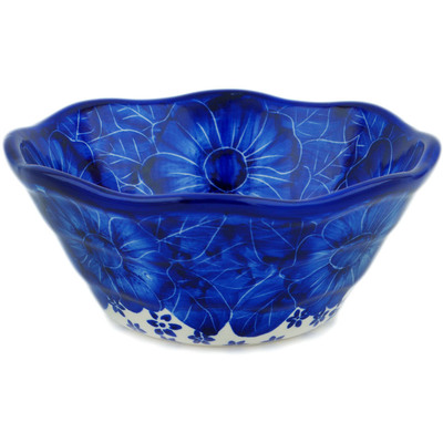 Polish Pottery Fluted Bowl 7&quot; Divine Cobalt UNIKAT