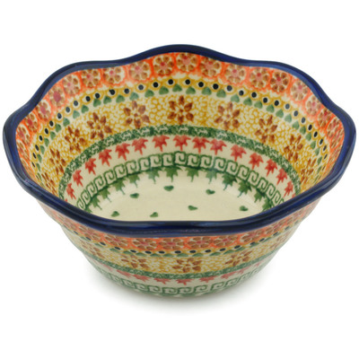 Polish Pottery Fluted Bowl 7&quot; Fall Leaves