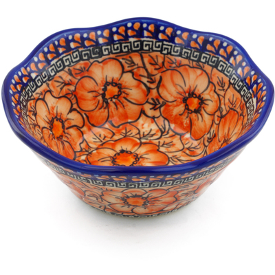 Polish Pottery Fluted Bowl 7&quot; Fire Poppies UNIKAT