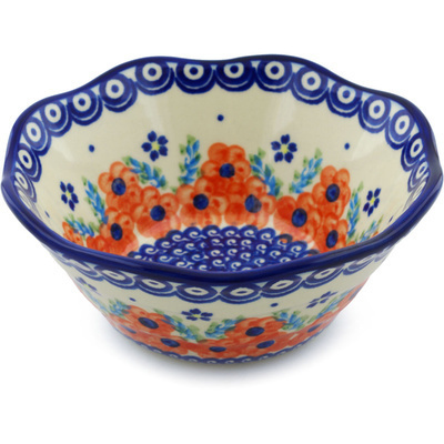 Polish Pottery Fluted Bowl 7&quot; Flower Star