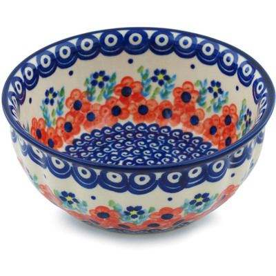 Polish Pottery Fluted Bowl 7&quot; Flower Star