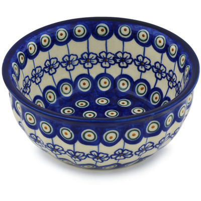 Polish Pottery Fluted Bowl 7&quot; Flowering Peacock