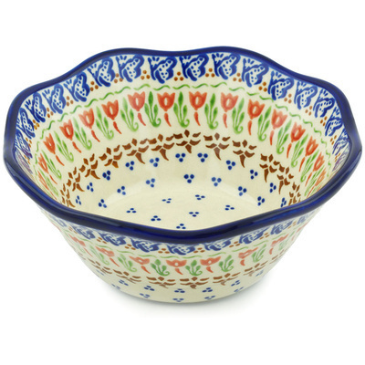 Polish Pottery Fluted Bowl 7&quot; Fluttering Tulips
