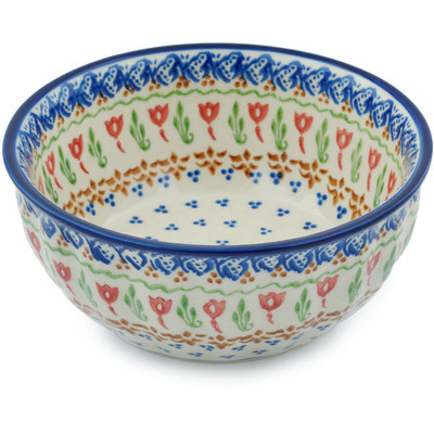 Polish Pottery Fluted Bowl 7&quot; Fluttering Tulips