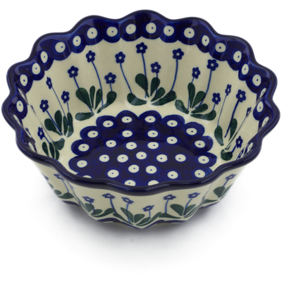 Polish Pottery Fluted Bowl 7&quot; Forget-me-not Peacock