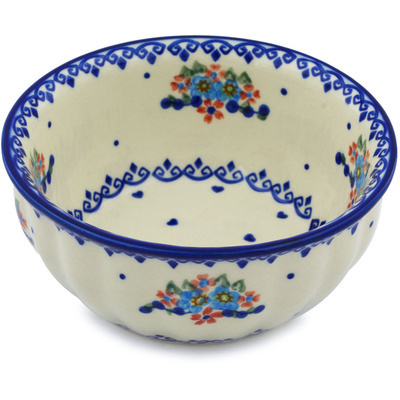 Polish Pottery Fluted Bowl 7&quot; Hearts And Flowers