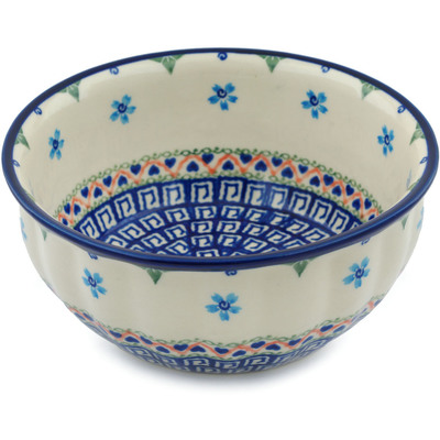 Polish Pottery Fluted Bowl 7&quot; Little Blue Flowers