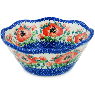 Polish Pottery Fluted Bowl 7&quot; Lone Poppy