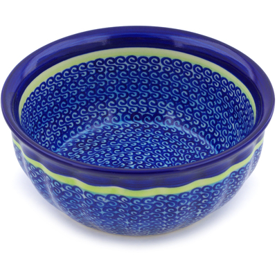 Polish Pottery Fluted Bowl 7&quot; Midnight Eclipse