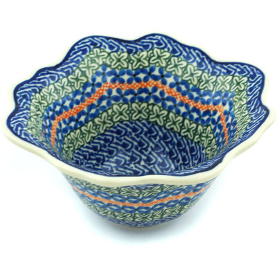 Polish Pottery Fluted Bowl 7&quot; Nantucket