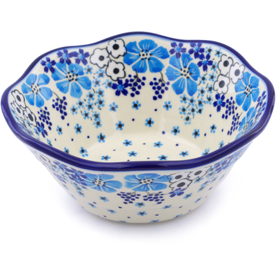 Polish Pottery Fluted Bowl 7&quot; Pansy Dawn