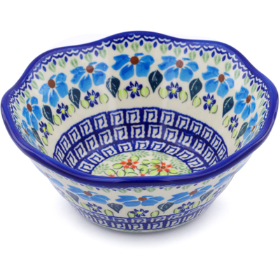 Polish Pottery Fluted Bowl 7&quot; Pansy Morning